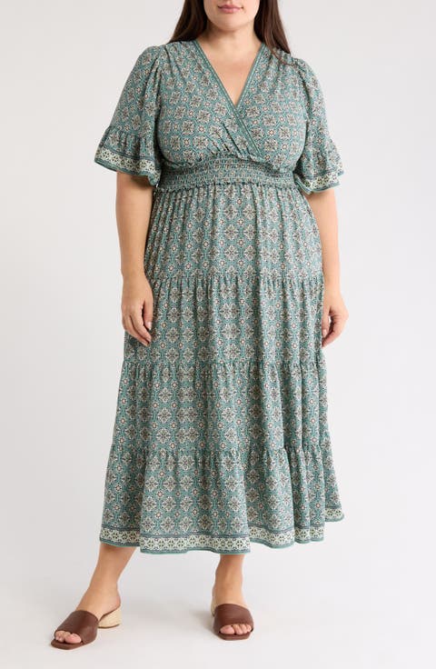 Short Sleeve V-Neck Maxi Dress (Plus Size)