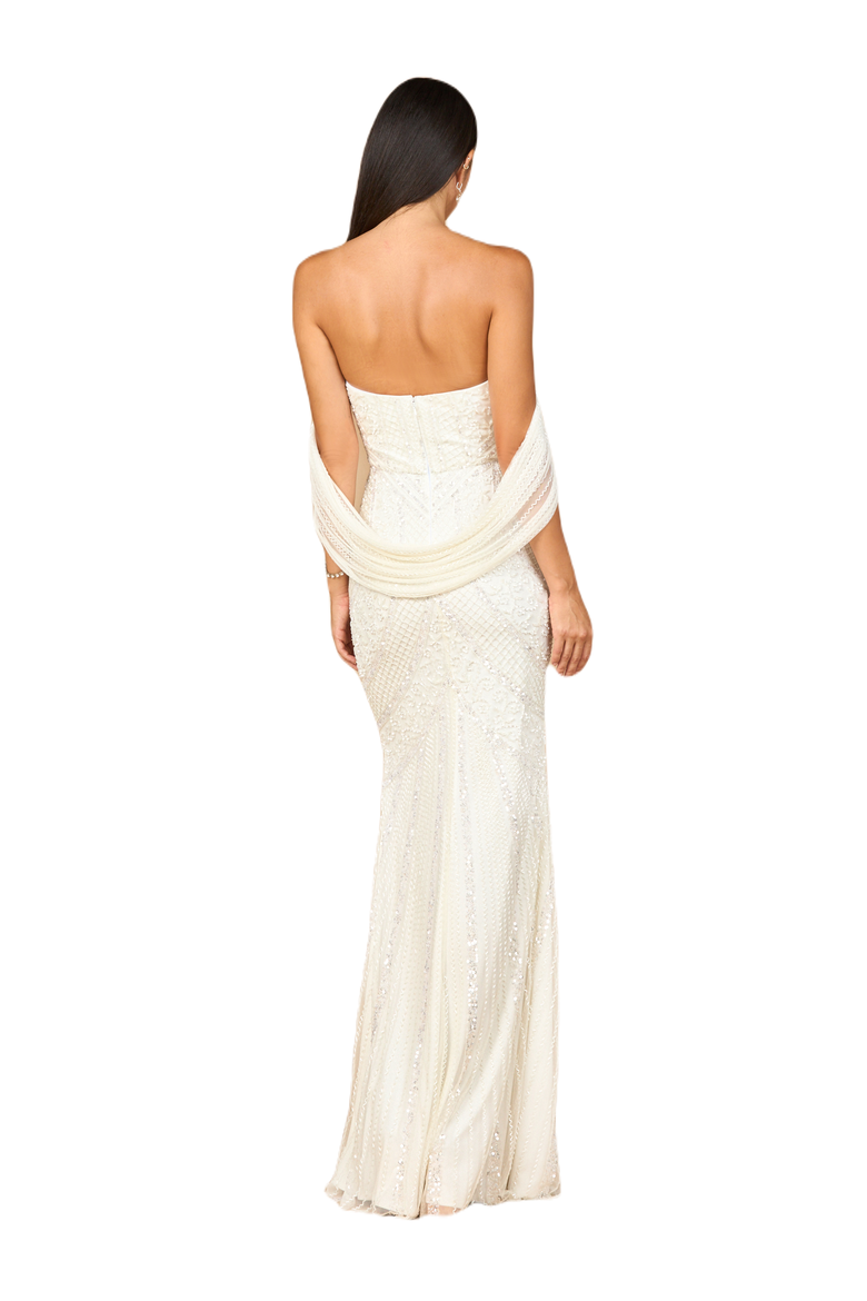 Beaded Gown with Cape Detail, Alternate, color, Ivory