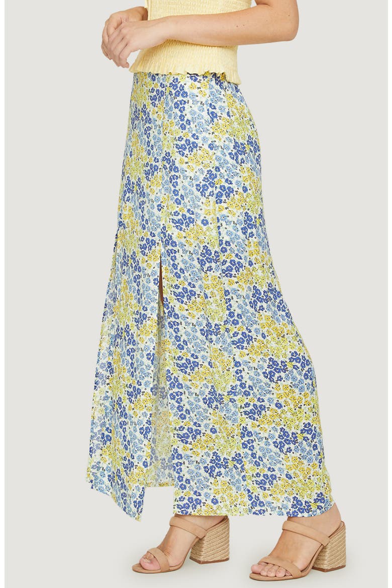 Blossom and Bloom Floral Double Slit Maxi Skirt, Alternate, color, BLUE YELLOW FLORAL