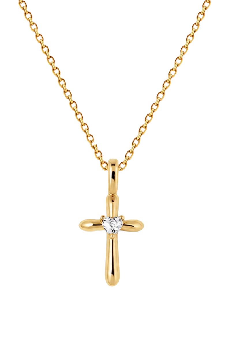 CZ Heart Cross Charm Necklace, Main, color, Gold Vermeil
