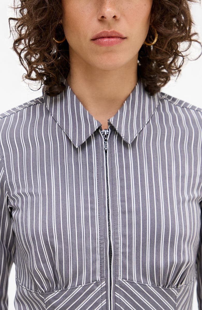 BDG Urban Outfitters Hailey Stripe Zip-Up Shirt, Alternate, color, Grey