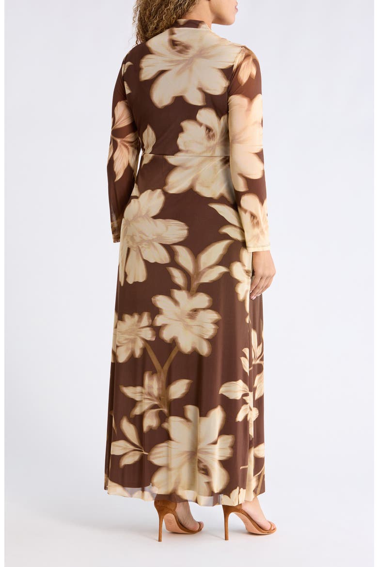 Floral Print Twist Front Long Sleeve Maxi Dress, Alternate, color, MOLASSES MULTI