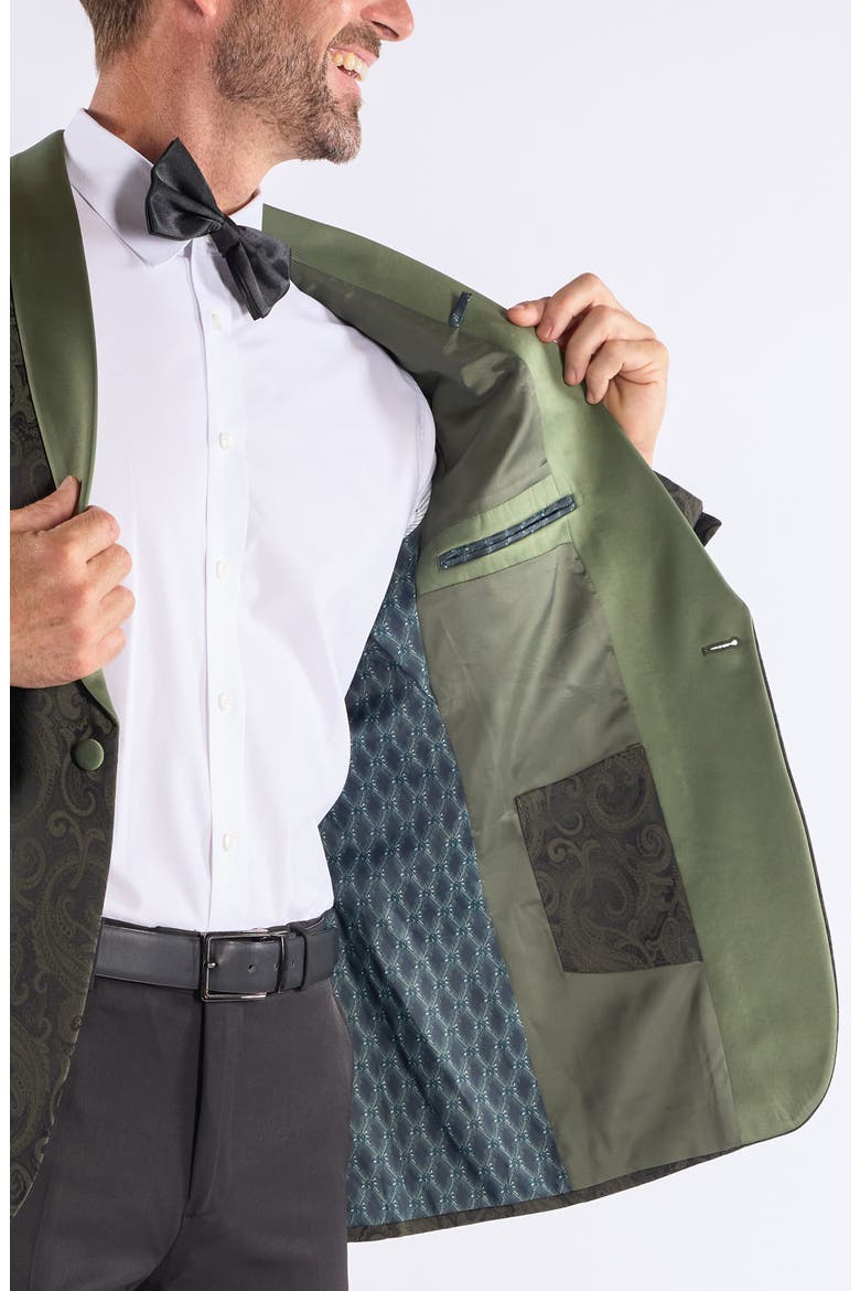 Paisley Jacquard Evening Jacket, Alternate, color, OLIVE