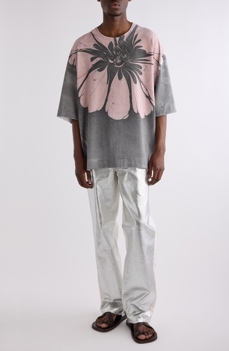 Hen Floral & Solid Oversize T-Shirt
