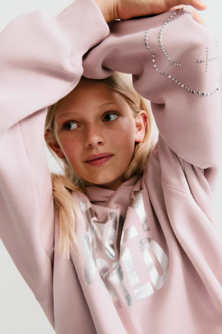 Print-Motif Brushed-Inside Hoodie, Alternate, color, Light dusty pink/SmileyWorld®