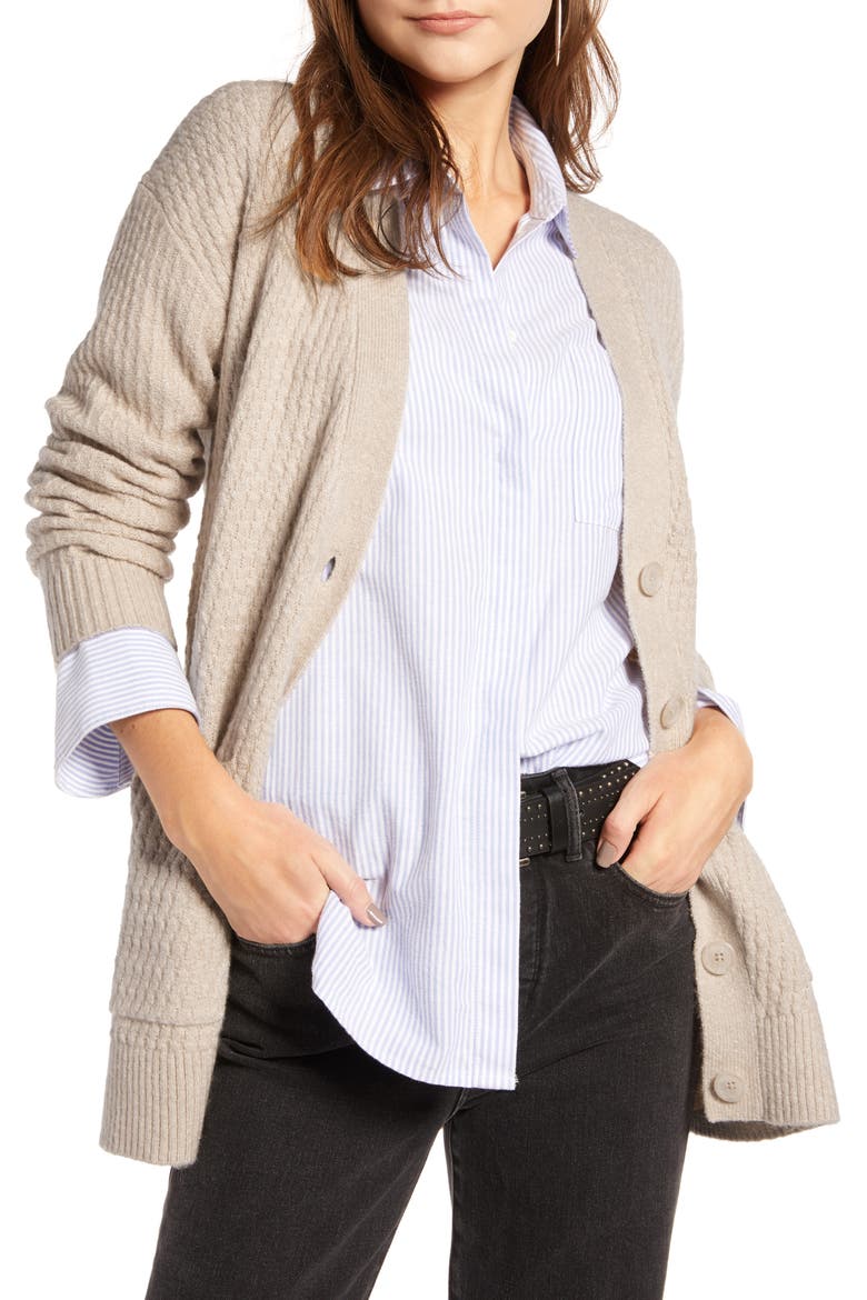 Textured Cardigan, Main, color, BEIGE OATMEAL MEDIUM HEATHER
