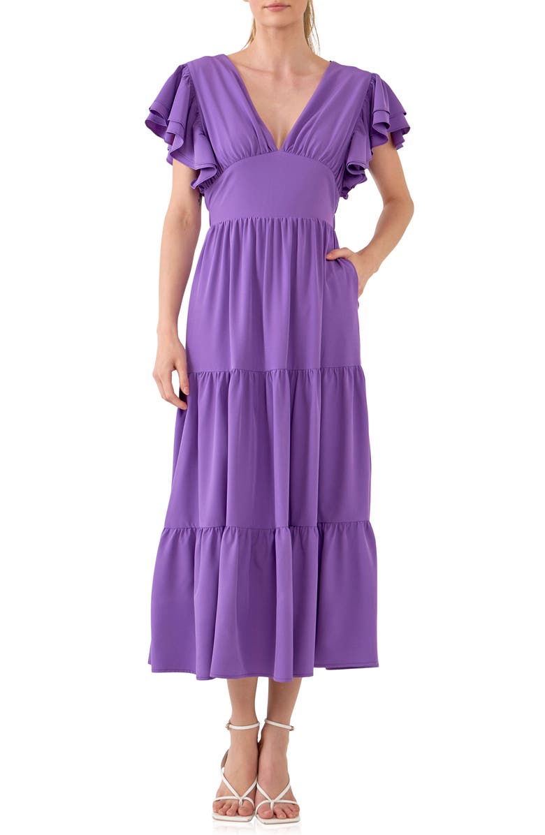 English Factory Flutter Sleeve Cutout Midi Dress, Main, color, 