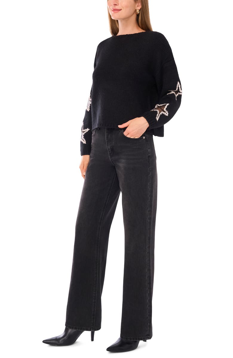 Halogen<sup>®</sup> Cozy Star Sleeve Sweater, Alternate, color, Rich Black