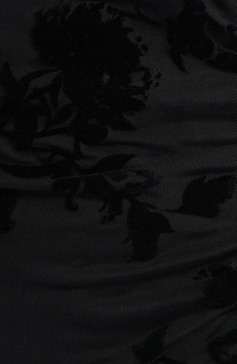 Connected Apparel Flocked Faux Wrap Dress, Alternate, color, Black