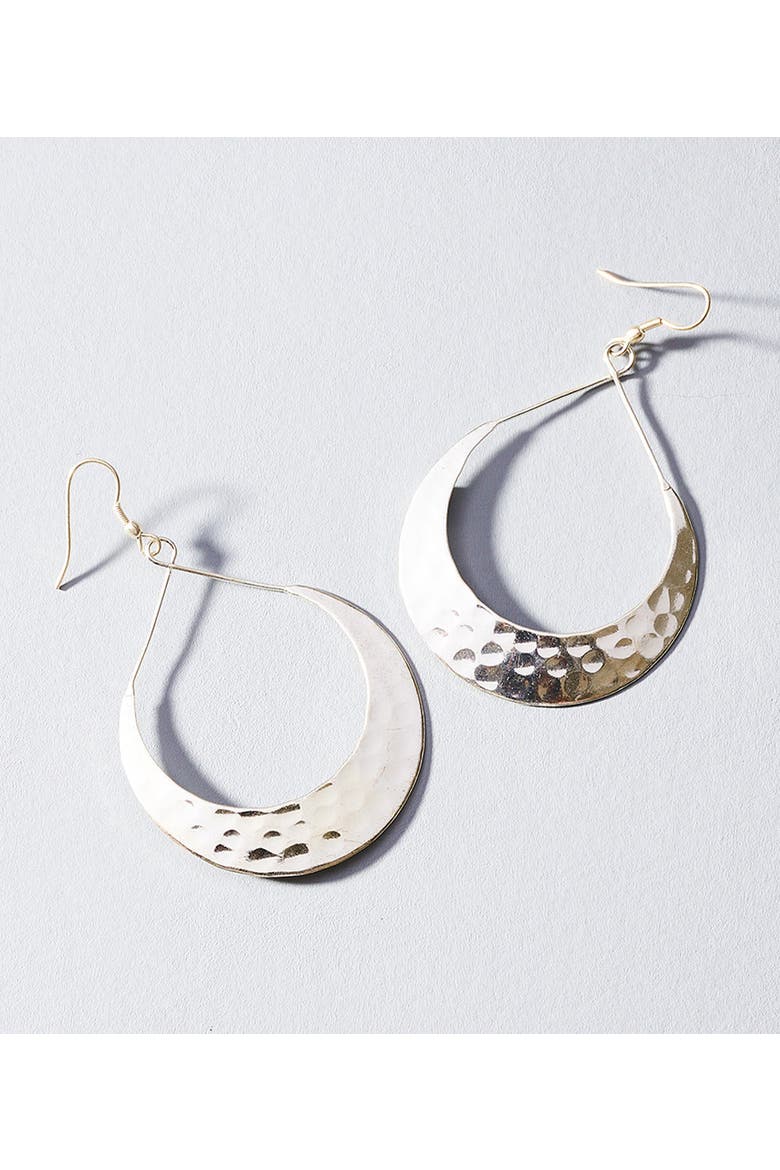 Lunar Crescent Hammered Hoop Earrings, Main, color, Silver