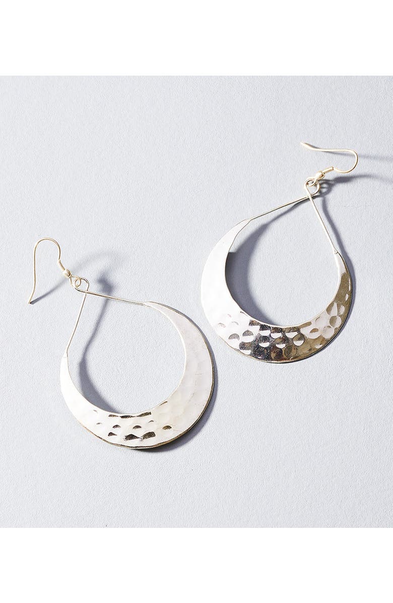 Matr Boomie Lunar Crescent Hammered Hoop Earrings, Main, color, Silver
