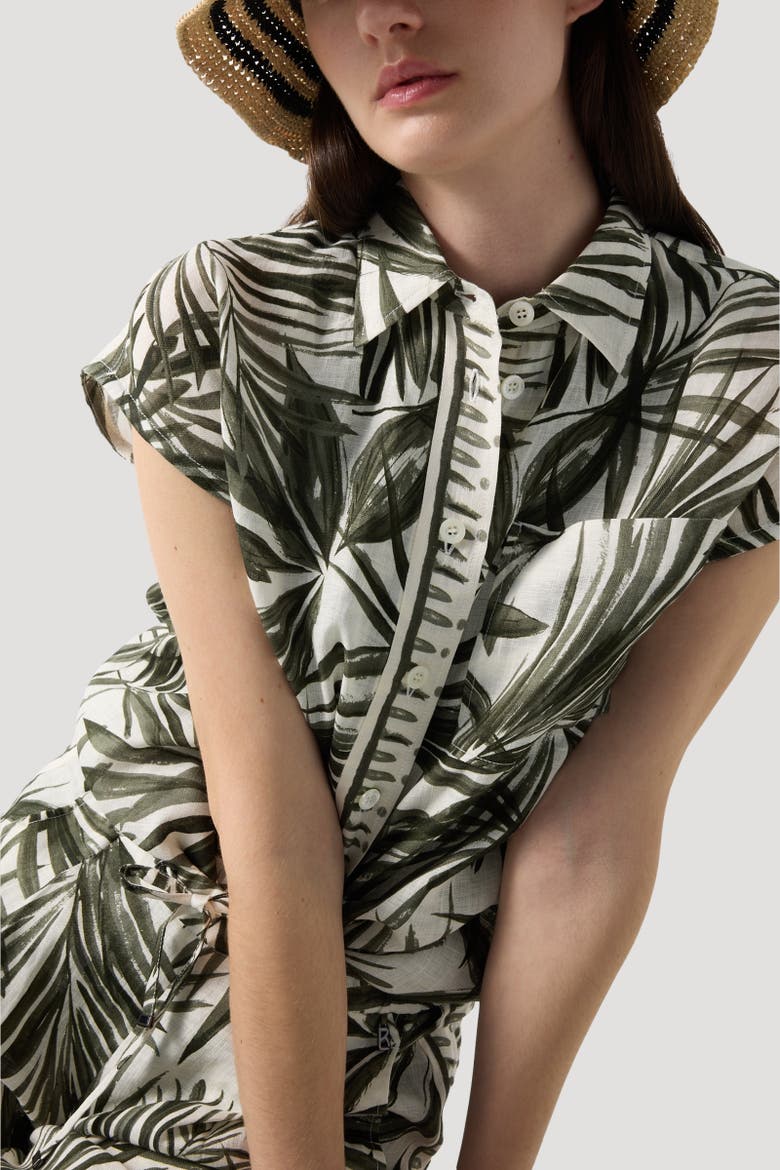 Charlet Linen Blouse, Alternate, color, Olive green/cream