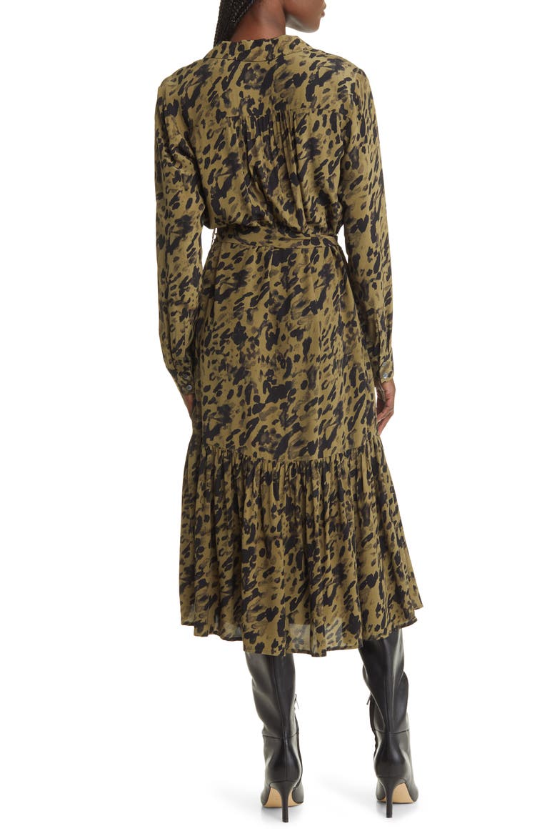 Beatrice Animal Print Long Sleeve Shirtdress, Alternate, color, OLIVE WATERCOLOR LEOPARD