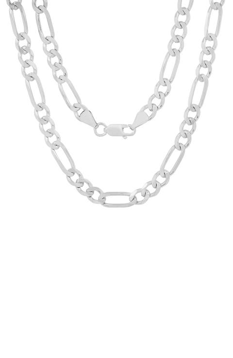 Men's Sterling Silver Thick Italian Figaro Chain Necklace