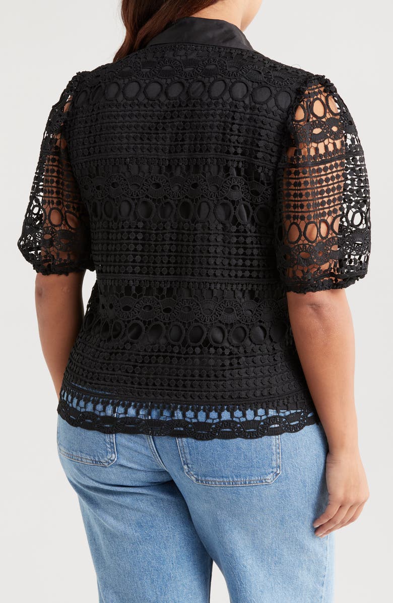 BY DESIGN Brianna Short Sleeve Lace Top, Alternate, color, Black