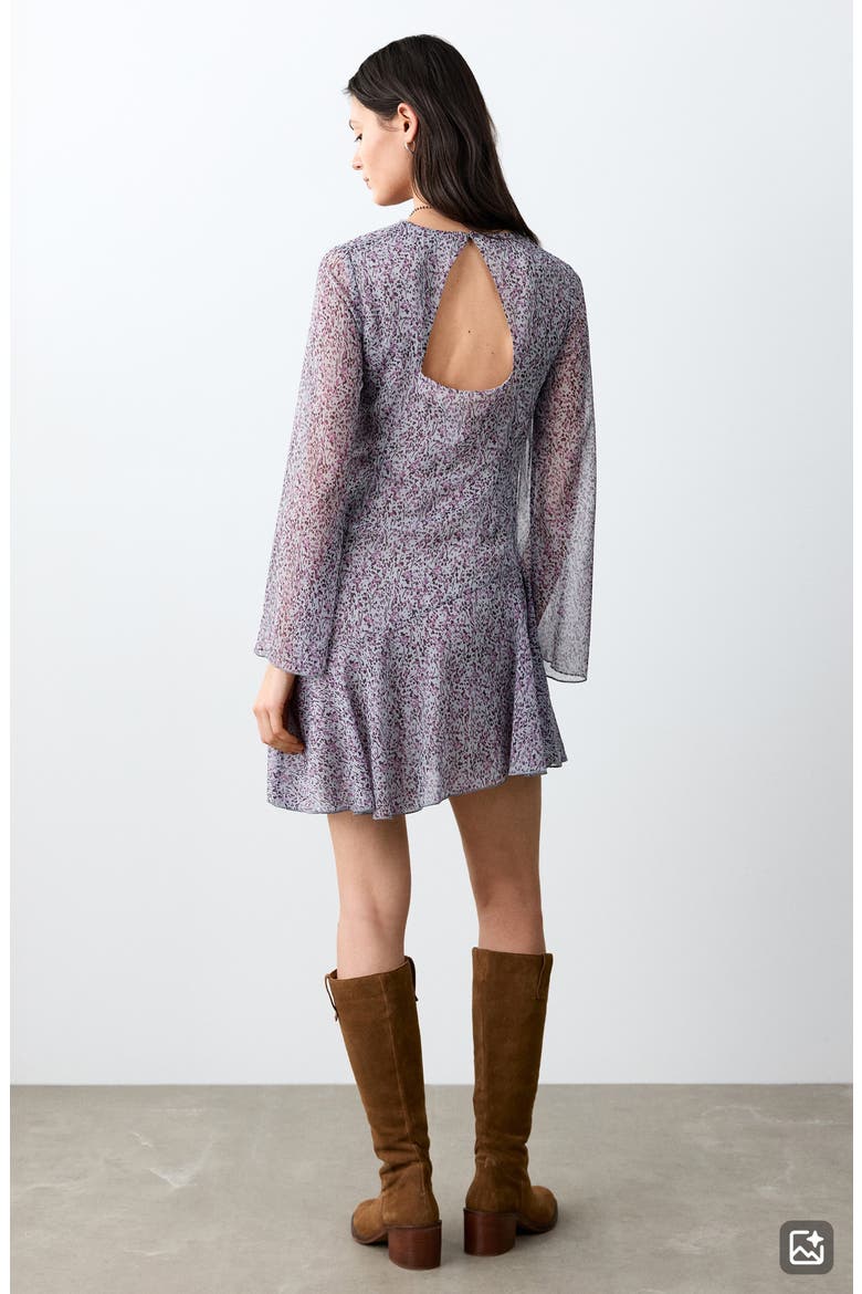 Long Sleeve Asymmetric Abstract Print Dress, Alternate, color, LIGHT/ PASTEL PURPLE