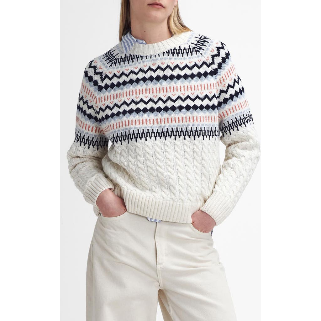 Barbour Marnie Fair Isle Wool Blend Crewneck Sweater In White