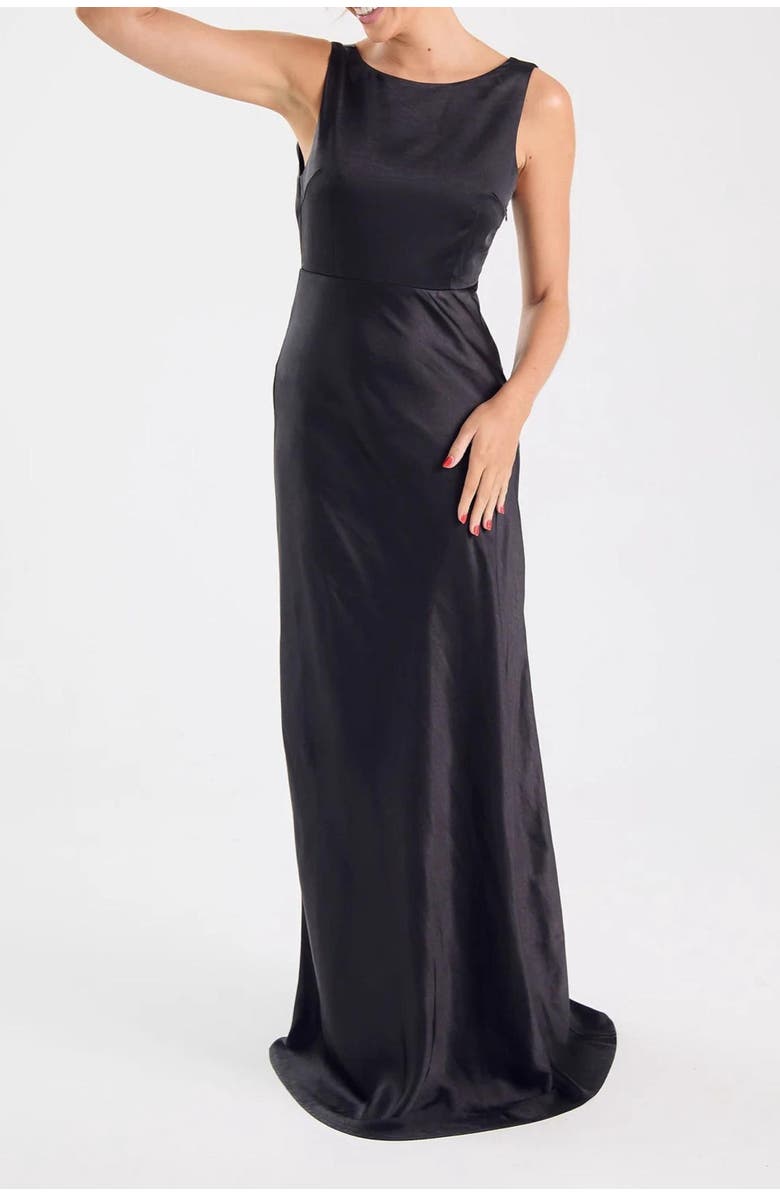 Six Stories Cowl Back Satin Bridesmaid Dress, Alternate, color, Black