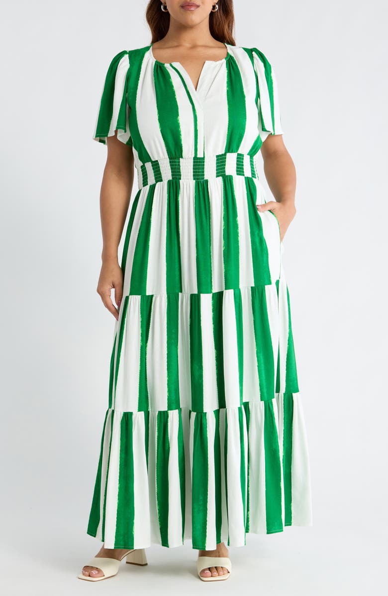 SUGARLIPS Rony Smocked Waist Maxi Dress, Main, color, Cream-Green