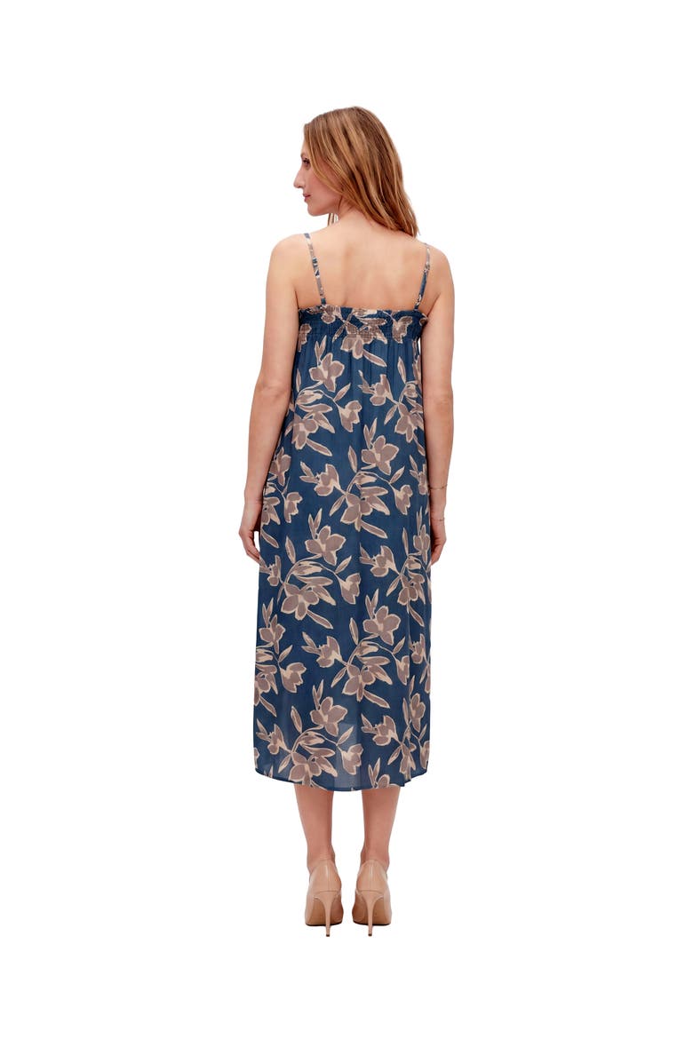 Maternity Essential Floral Print Spaghetti Strap Smocked Pocket A-Line Maxi Dress, Alternate, color, Blue Multi