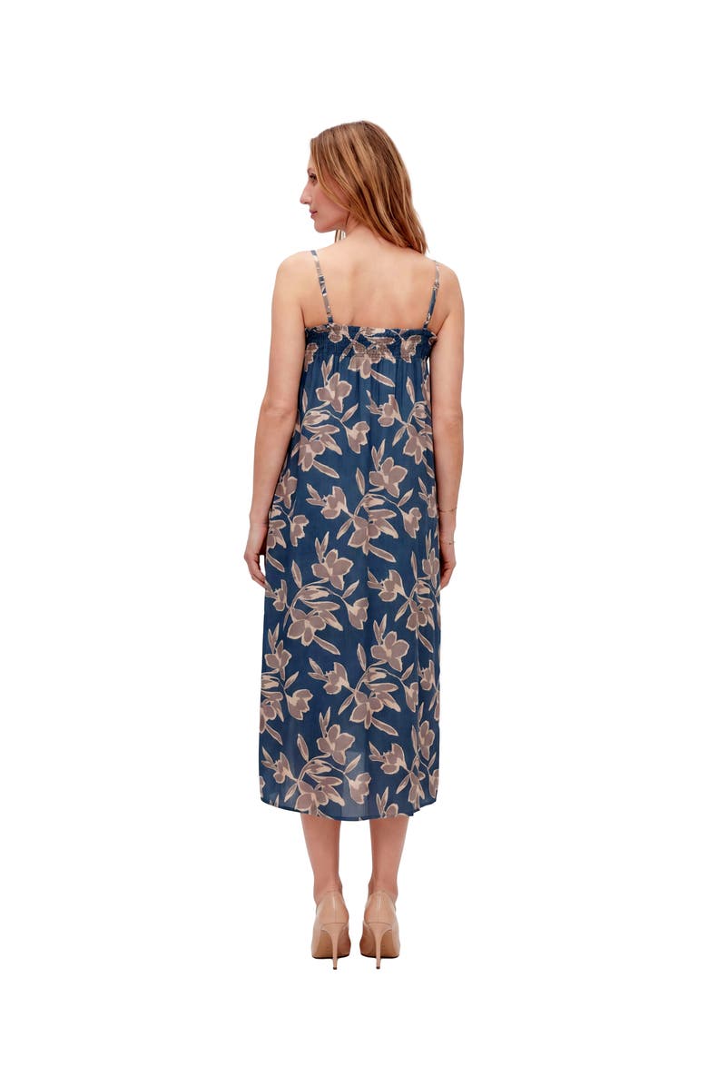 24seven Comfort Apparel Maternity Essential Floral Print Spaghetti Strap Smocked Pocket A-Line Maxi Dress, Alternate, color, Blue Multi