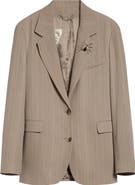 Golden Goose Journey Pinstripe Wool Blend Blazer with Lapel Pin