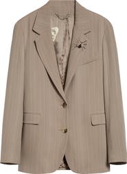 Golden Goose Journey Pinstripe Wool Blend Blazer with Spider Brooch