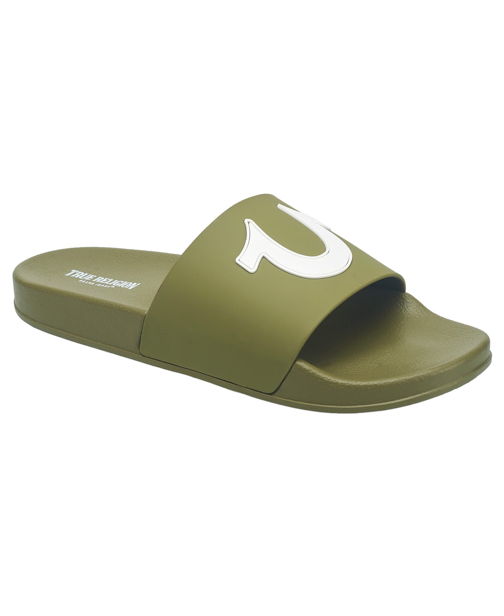 True Religion Men's 112 Logo Slide, Main, color, Olive