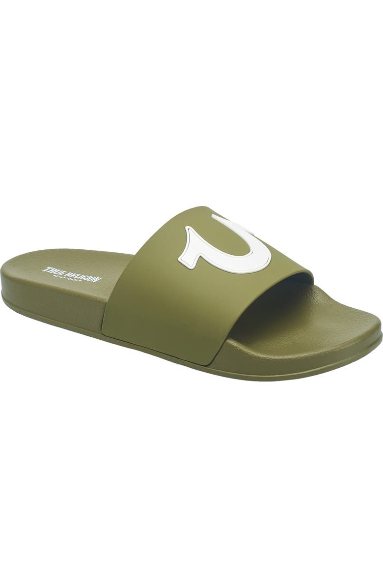 True Religion Men's 112 Logo Slide, Main, color, Olive