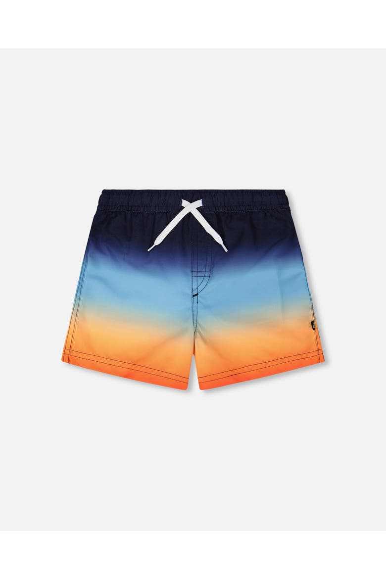 Above the Knee Elastic Waist Gradient Swim Trunks, Main, color, Blue and Orange Gradient