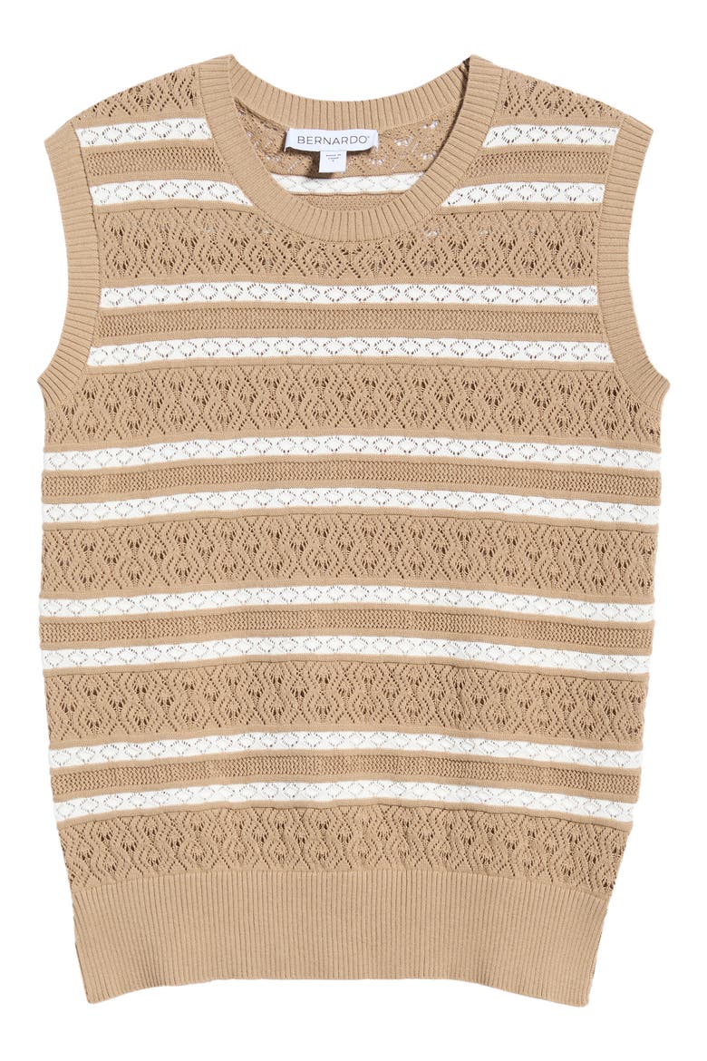Stripe Sleeveless Sweater, Alternate, color, ALMOND BUFF/ BRIGHT WHITE