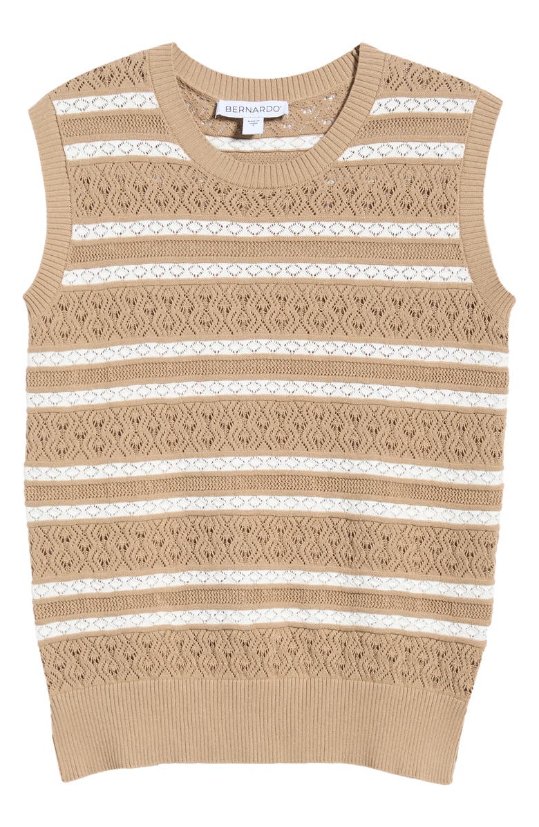 Bernardo Stripe Sleeveless Sweater, Alternate, color, Almond Buff/ Bright White