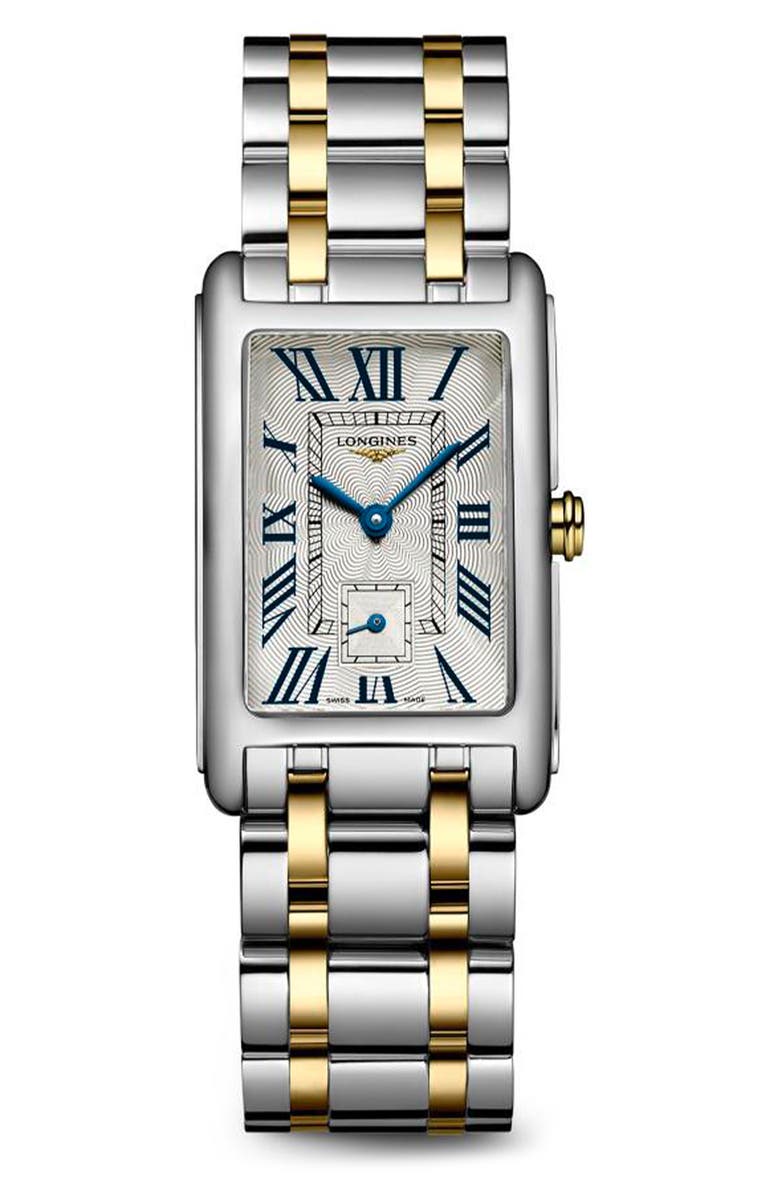 Longines DolceVita Tank Two-Tone Bracelet Watch, 23.3mm x 37mm, Main, color, Silver