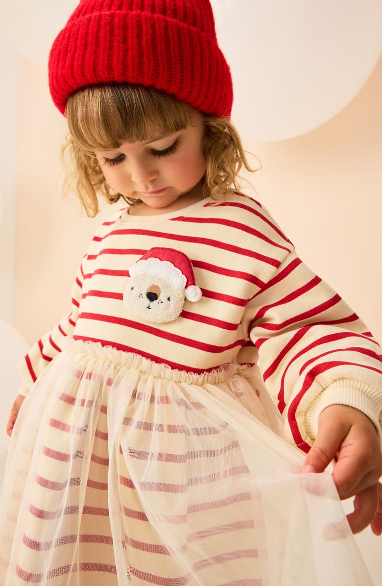 NEXT Kids' Christmas Stripe Tulle Overlay Party Dress, Alternate, color, Multi