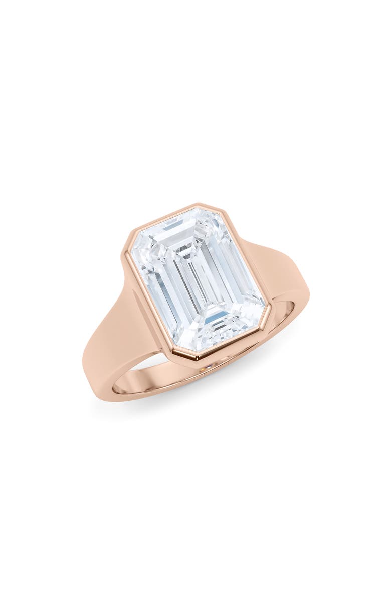 HauteCarat Emerald Cut Cigar Lab Created Diamond Ring, Main, color, 2.00Ctw 18K Rose Gold