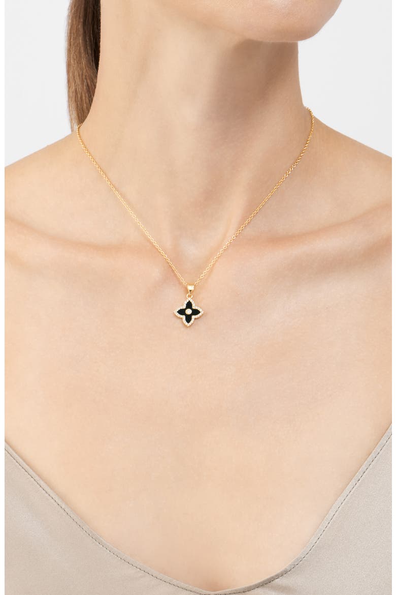 Enamel Flower Pendant Necklace, Alternate, color, BLACK