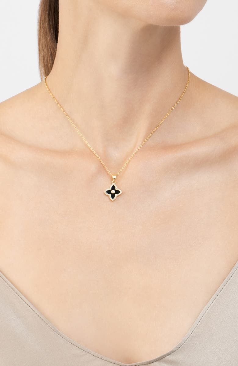 Adornia Enamel Flower Pendant Necklace, Alternate, color, Black