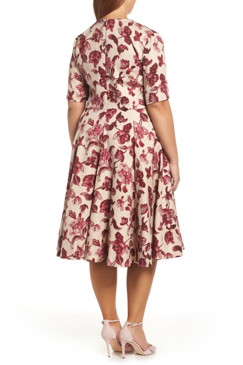 Edith Floral Print A-Line Dress, Alternate, color, CREAM/ RASPBERRY