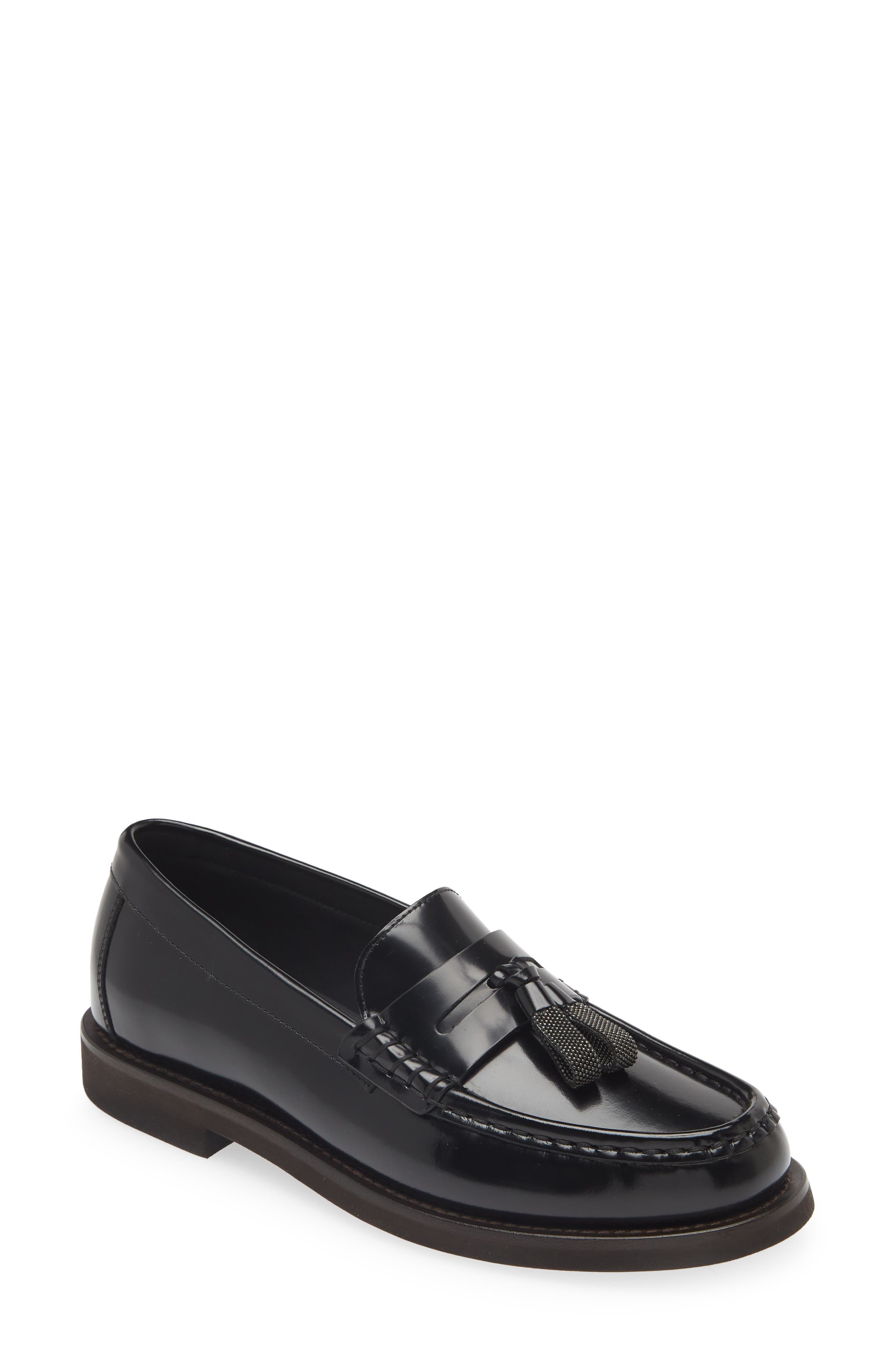 Brunello Cucinelli Monili Tassel Loafer, Main, color, Black