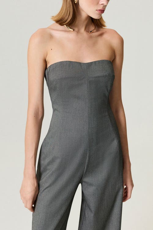 Nocturne Strapless Wide-leg Tailored Jumpsuit In Gray