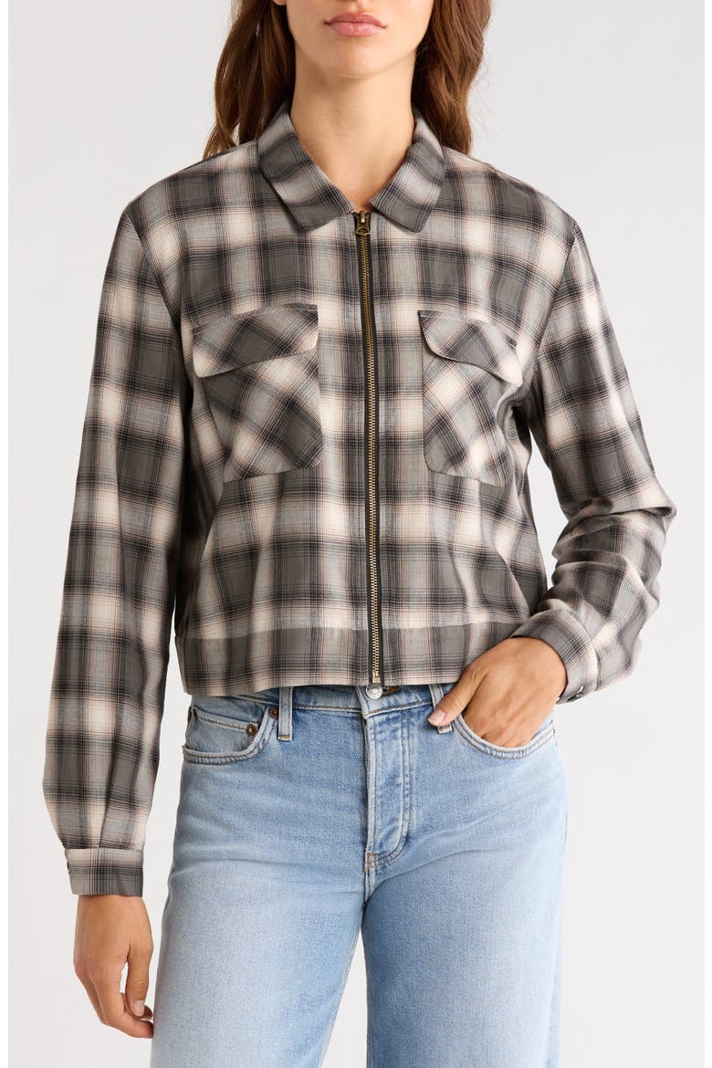 Viv Plaid Cropped Cotton Jacket, Alternate, color, DARK SAGE PLAID