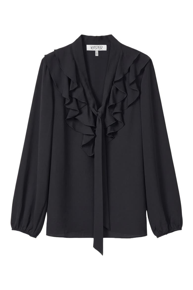 Ruffle Tie Neck Top, Alternate, color, BLACK