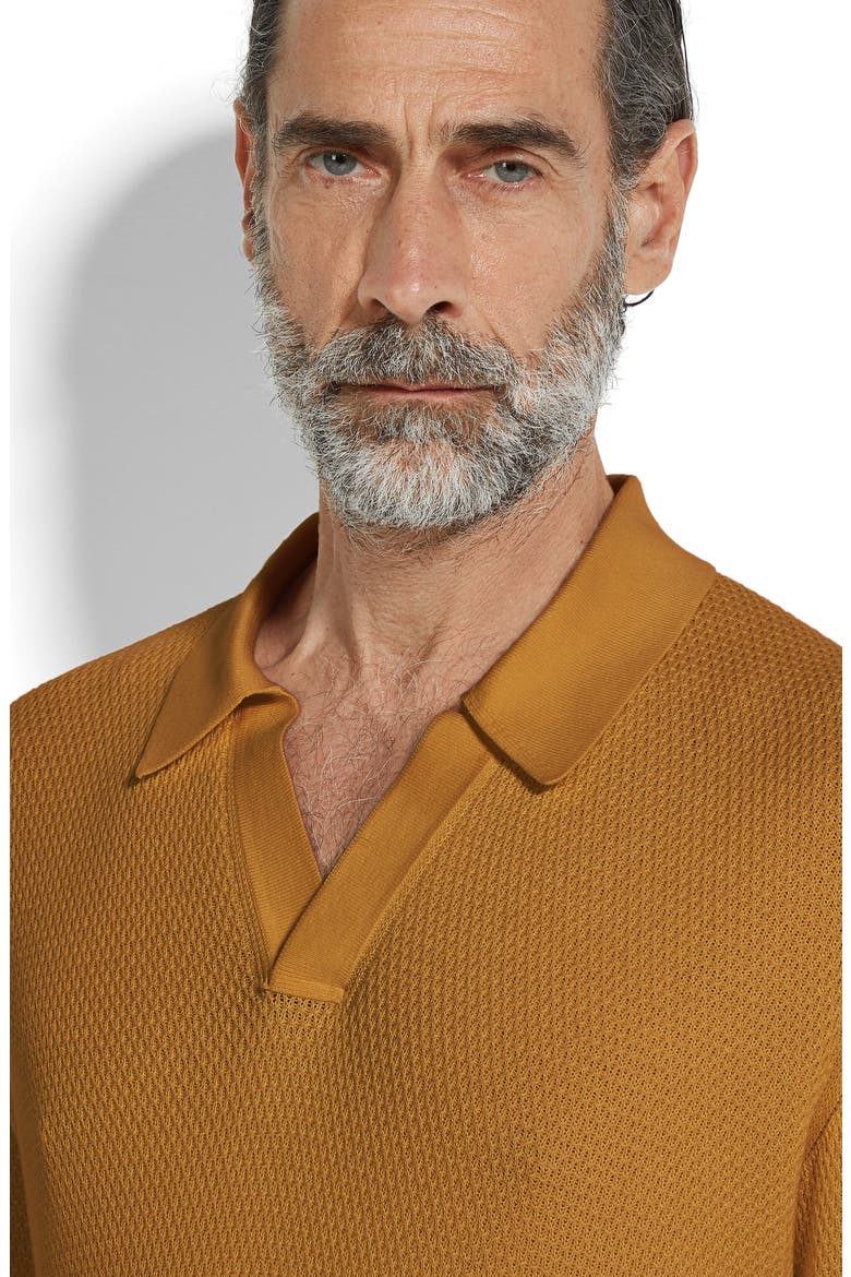 Premium Waffle Knit Cotton Polo Sweater, Alternate, color, DARK YELLOW SOLID