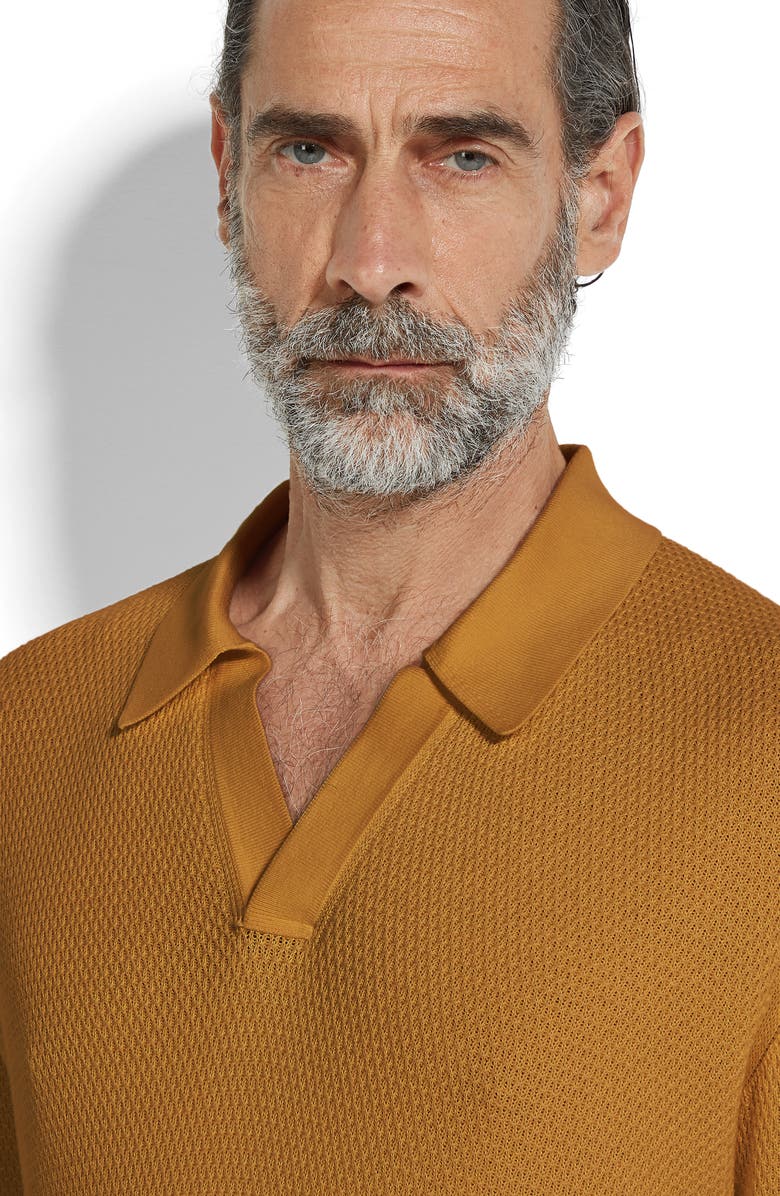 ZEGNA Premium Waffle Knit Cotton Polo Sweater, Alternate, color, Dark Yellow Solid