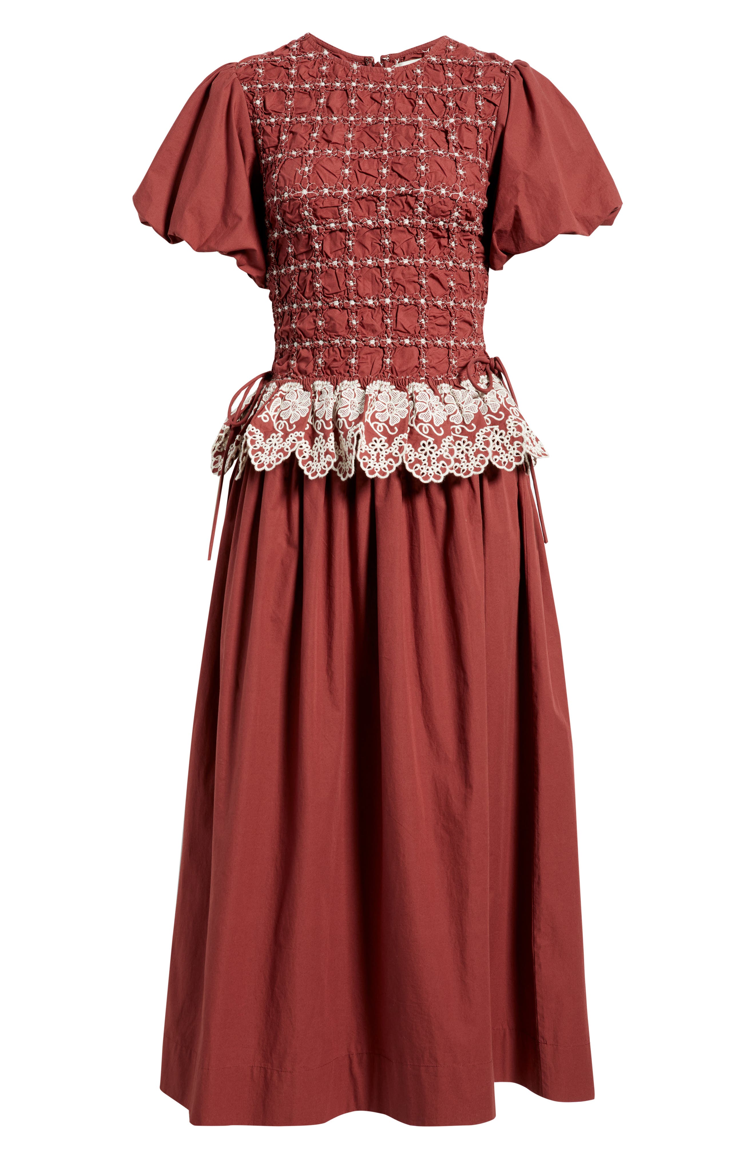 audrey smocked midi dress product info and reviews Audrey Smocked Puff Sleeve Organic Cotton Midi Dress (Women)
