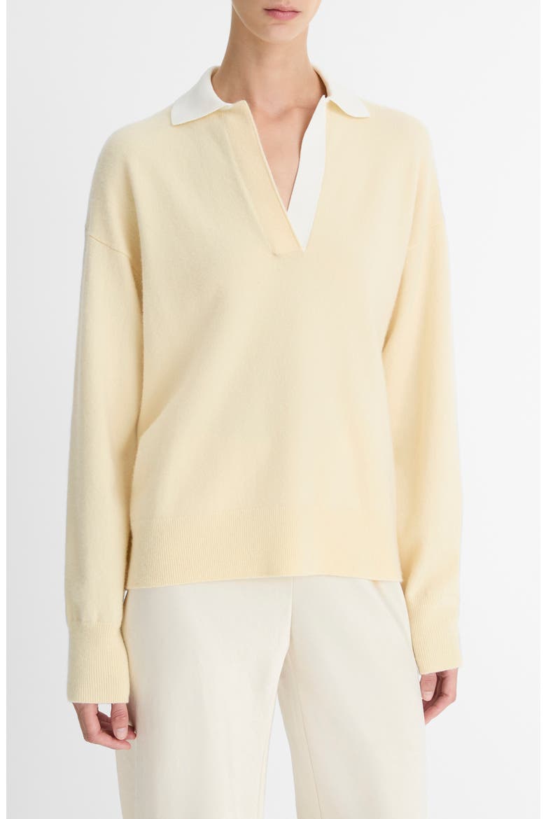 Wool & Cashmere Contrast Johnny Collar Sweater, Main, color, BUTTER/ OFF WHITE