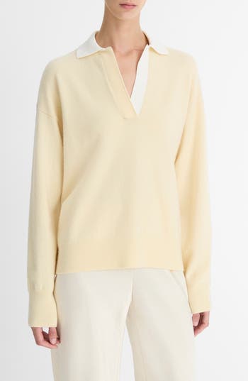 Shop Vince Wool & Cashmere Contrast Johnny Collar Sweater