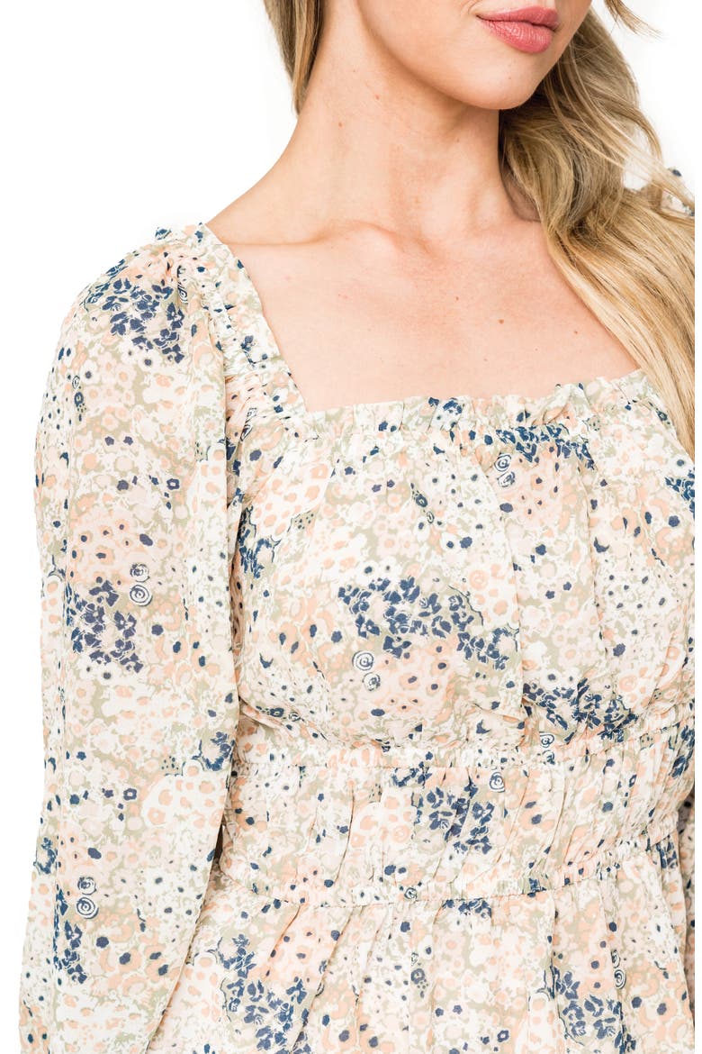 Floral Print Smocked Waist Peplum Top, Alternate, color, SPRING FLORAL