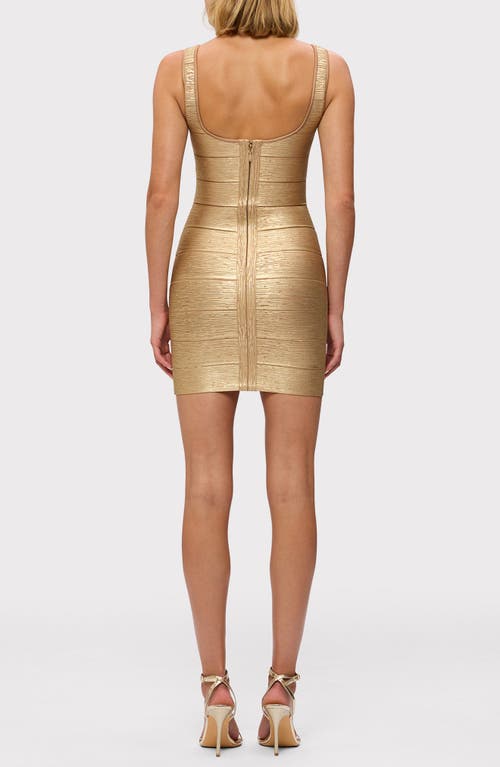 Herve Leger Gabriella Bodycon Dress In Gold Foil