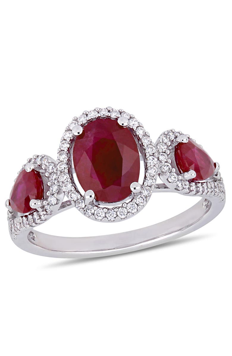 Julianna B. Ruby & Diamond 3-Stone Halo Ring 14k, Main, color, Ruby